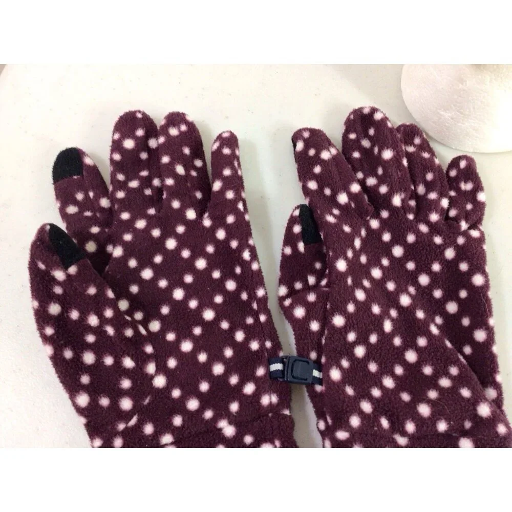 Lands End Fleece Winter Hat Beanie & Matching Gloves Womens One Size